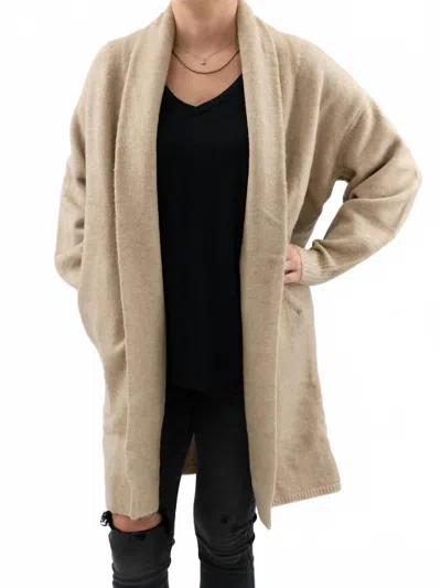 Lush Long Foldover Collar Cardigan In Beige In Neutral