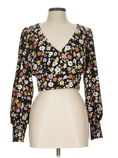 Pre-owned Lush Long Sleeve Blouse In Black