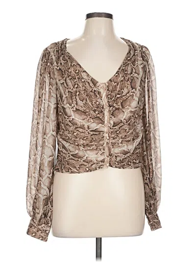 Pre-owned Lush Long Sleeve Blouse In Brown