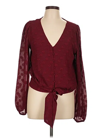 Pre-owned Lush Long Sleeve Blouse In Burgundy