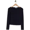 Lush Long Sleeve Button Front Crop Top In Navy