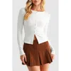 Lush Long Sleeve Button Front Crop Top In White