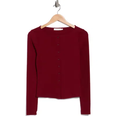 Lush Long Sleeve Button Front Crop Top In Wine