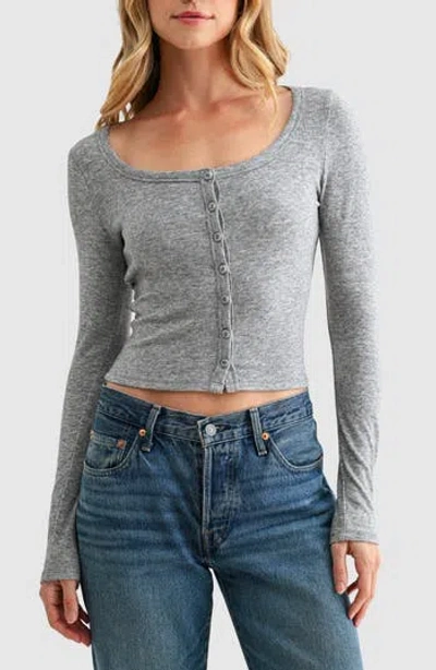 Lush Long Sleeve Button Front Knit Top In Gray