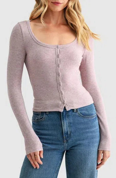 Lush Long Sleeve Button Front Knit Top In Pink