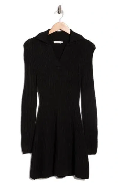 Lush Long Sleeve Ribbed Sweater Dress In Black