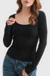 Lush Long Sleeve Ruched Top In Black