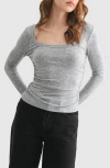 Lush Long Sleeve Ruched Top In Gray