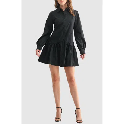 Lush Long Sleeve Ruffle Hem Shirtdress In Gray