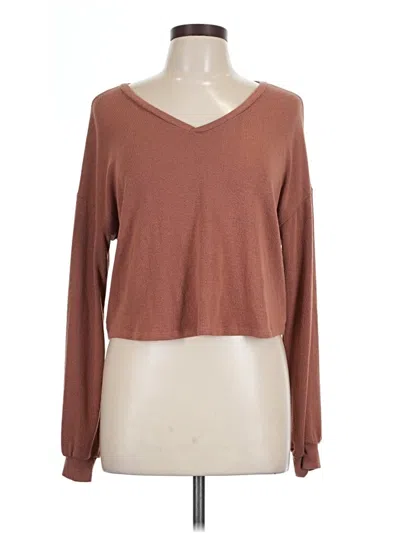 Pre-owned Lush Long Sleeve Top Brown V-neck Tops