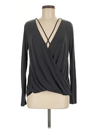 Pre-owned Lush Long Sleeve Top Gray Plunge Neckline Tops