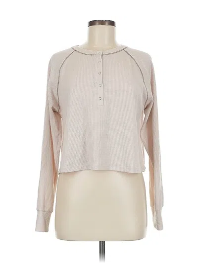 Pre-owned Lush Long Sleeve Top Tan Keyhole Neckline Tops In Brown