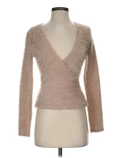 Pre-owned Lush Long Sleeve Top Tan Plunge Neckline Tops