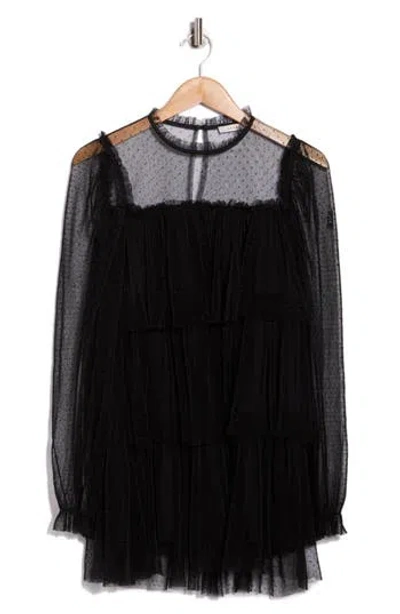 Lush Long Sleeve Tulle Minidress In Multi