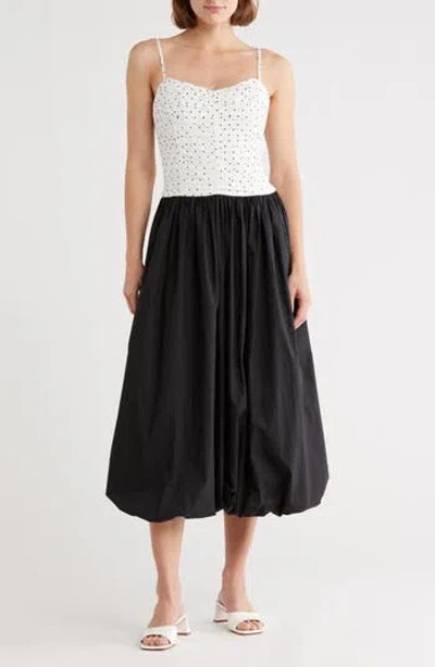 Lush Mixed Media Bubble Skirt Midi Dress In Multi