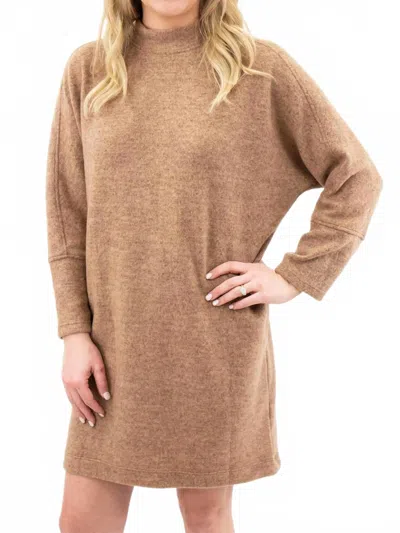 Lush Mock Neck Dolman Sweater Dress In Khaki In Brown