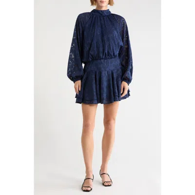 Lush Mock Neck Long Sleeve Minidress In Navy