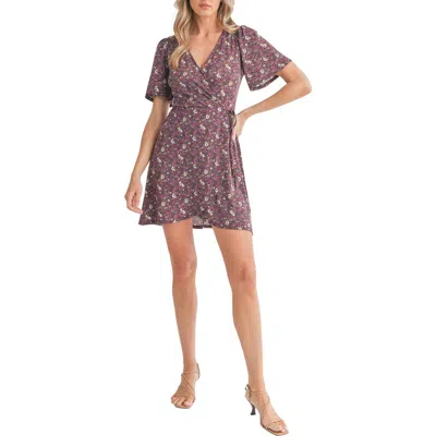 Lush Moss Crepe Floral Minidress In Green/purple