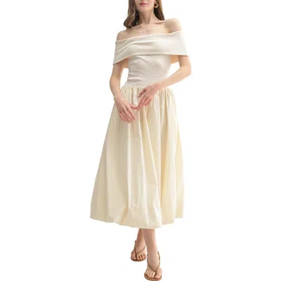 Lush Off-the-shoulder Fit & Flare Midi Dress In Cream