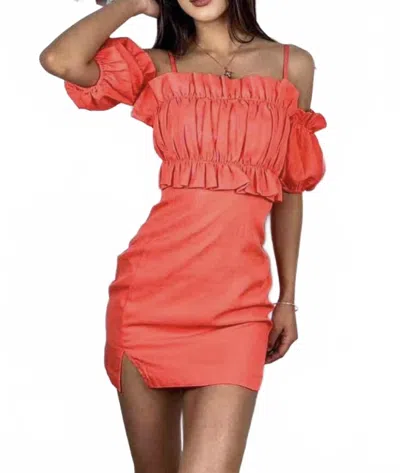Lush Off The Shoulder Mini Dress In Coral In Red