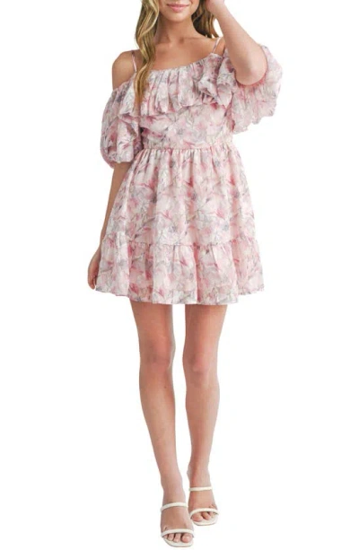Lush Off The Shoulder Minidress In Pink Floral
