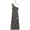 Lush One-shoulder Maxi Dress In Black Abstract