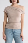 Lush One Shoulder Twist Top In Neutral