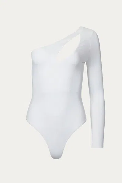 Lush One-sleeve Cutout Bodysuit In Off White