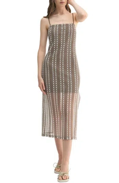 Lush Openwork Body-con Midi Dress In Mocha