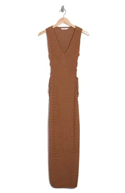Lush Openwork Side Tie Cover-up Maxi Dress In Brown