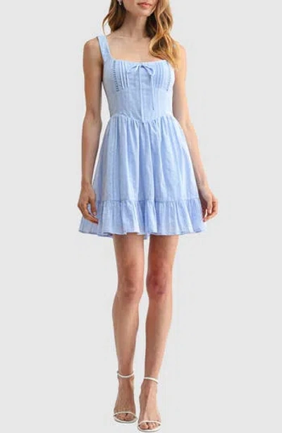 Lush Pintuck Square Neck Minidress In Blue