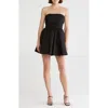 Lush Pleated Bodice Strapless Minidress In Black