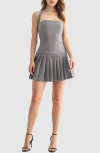 Lush Pleated Drop Waist Halter Minidress In Gray