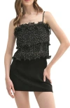 Lush Pleated Ruffle Tiered Crop Top In Black Cream Dot