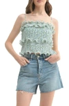 Lush Pleated Ruffle Tiered Crop Top In Blue Green