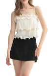 Lush Pleated Ruffle Tiered Crop Top In Cream
