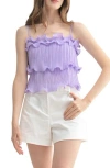 Lush Pleated Ruffle Tiered Crop Top In Lavender
