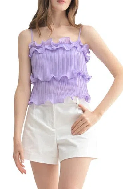 Lush Pleated Ruffle Tiered Crop Top In Lavender