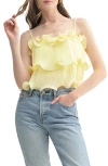 Lush Pleated Ruffle Tiered Crop Top In Light Yellow