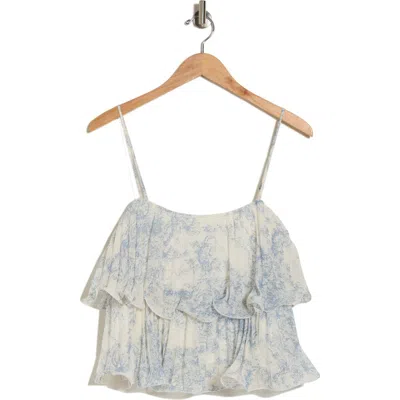 Lush Pleated Tiered Camisole In Ivory Blue