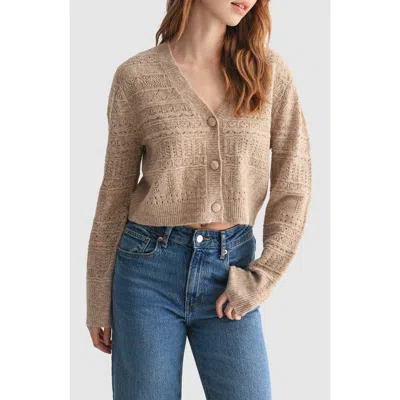 Lush Pointelle Button Cardigan In Taupe