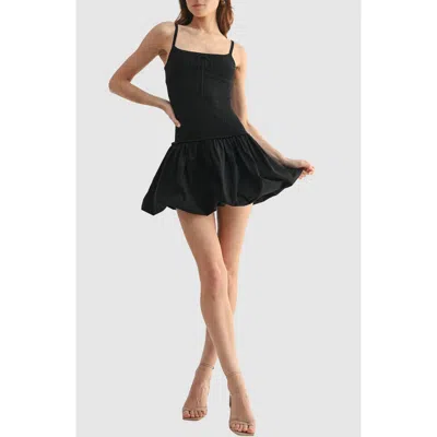 Lush Pointelle Contrast Bubble Hem Minidress In Black