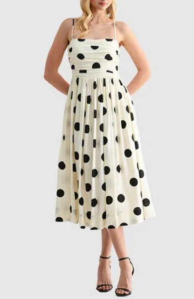 Lush Polka Dot Fit & Flare Midi Dress In White