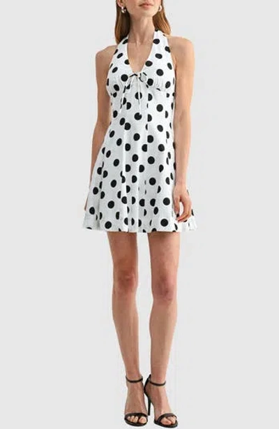 Lush Polka Dot Halter Neck Fit & Flare Dress In White