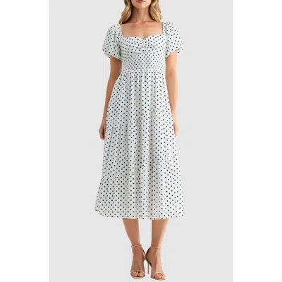 Lush Polka Dot Smocked Midi Dress In Multi
