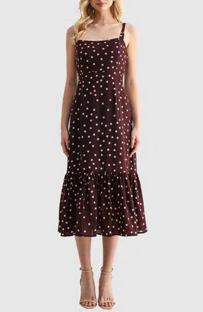 Lush Polka Dot Tiered A-line Midi Dress In Multi
