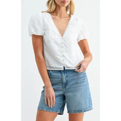 Lush Puff Sleeve Button Front Top In White