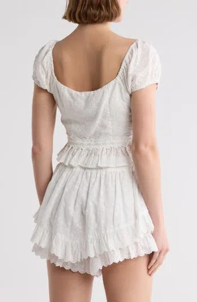 Lush Puff Sleeve Eyelet Top In White