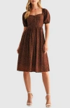 Lush Puff Sleeve Lace Trim Midi Dress In Burgundy