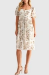 Lush Puff Sleeve Lace Trim Midi Dress In White